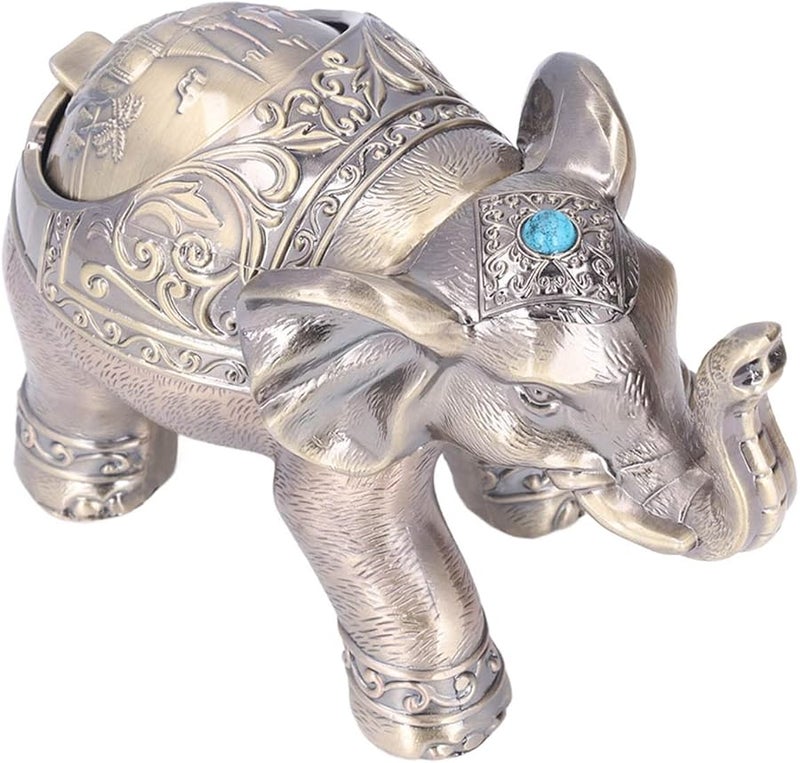 Vintage Metal Elephant Cigar Ashtray Windproof Durable Design For Home Decor - Image 2