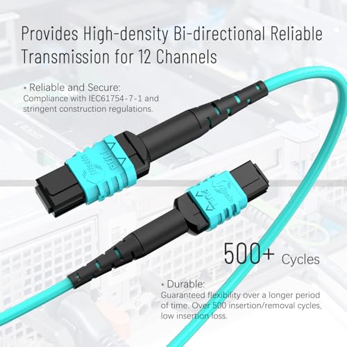 Karono MPO to MPO Fiber Cable 23ft / 7M, 12 Cores Patch Cord, Type B OM3 Multimode Fiber Optic Patch Cable for 40G QSFP+Transceivers MTP Compatible Application - Image 3