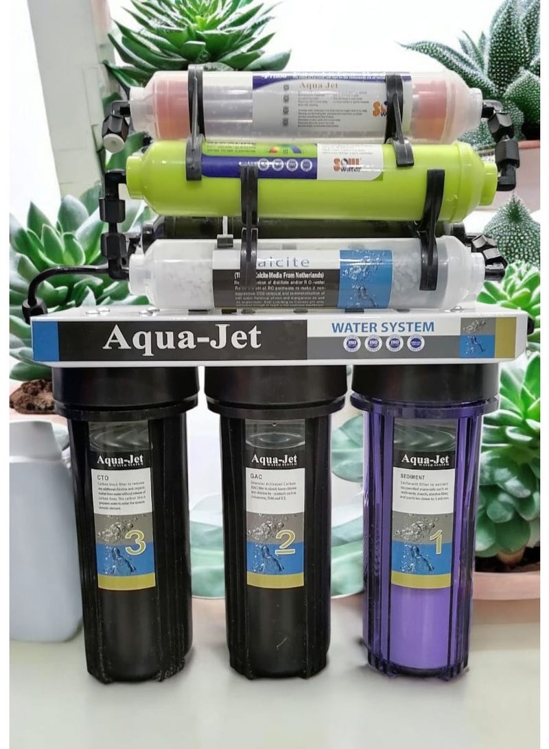 Aqua Jet 7-stage filtration with alkaline PH stage to ensure 99.9% purity from impurities, sediments, dust and rust