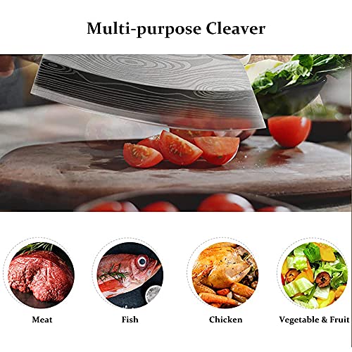 BLADESMITH Cleaver Knife for unfrozen meat and vegetable, 7" Chinese Chef's Kitchen slicer, Razor sharp HC German Stainless Steel blade with lasered damascus pattern, pearwood Handle - Image 2
