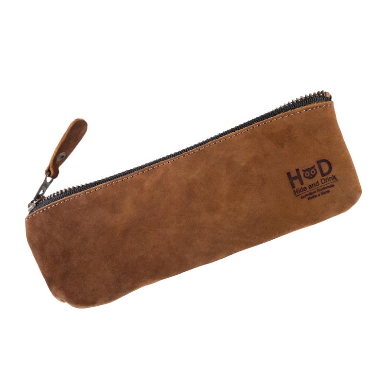 Hide & Drink Hide Drink Rectangular Pencil Case Pen Marker Pouch for Men and Women Flat Zippered Holder Classic Style for Artists Full Grain Leather Handmade Swayze Suede - Image 2