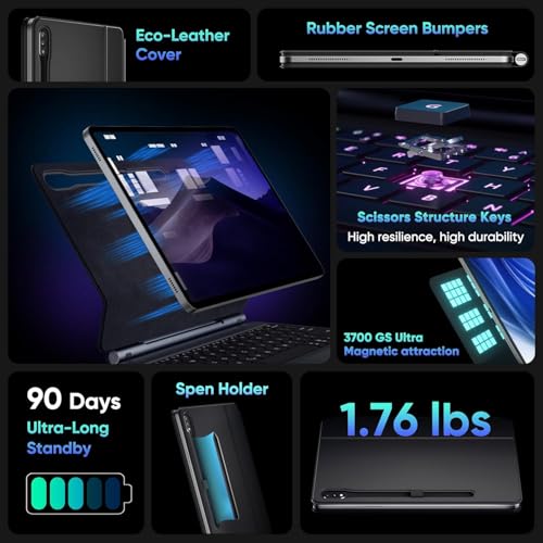 Atdaraz Bluetooth Keyboard Case for Samsung Galaxy Tab S10+ Plus/S9+/S9 FE+/S8+/S7+/S7 FE 12.4" Magnetic Case with Touchpad Backlit Floating Cantilever Stand Slim Protective Cover Folio Black - Image 4