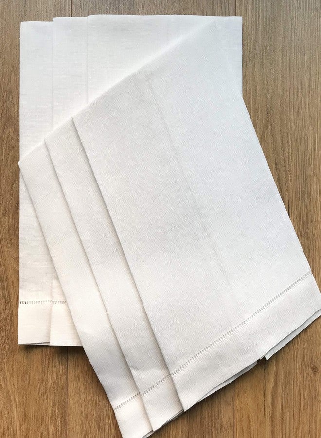Minhcraft White Linen Hem Stitch Hand Towels - Set of 6 14"x22"-Ladder hemstitch 100% Linen Cloth Guest Towels Luxury - Image 1