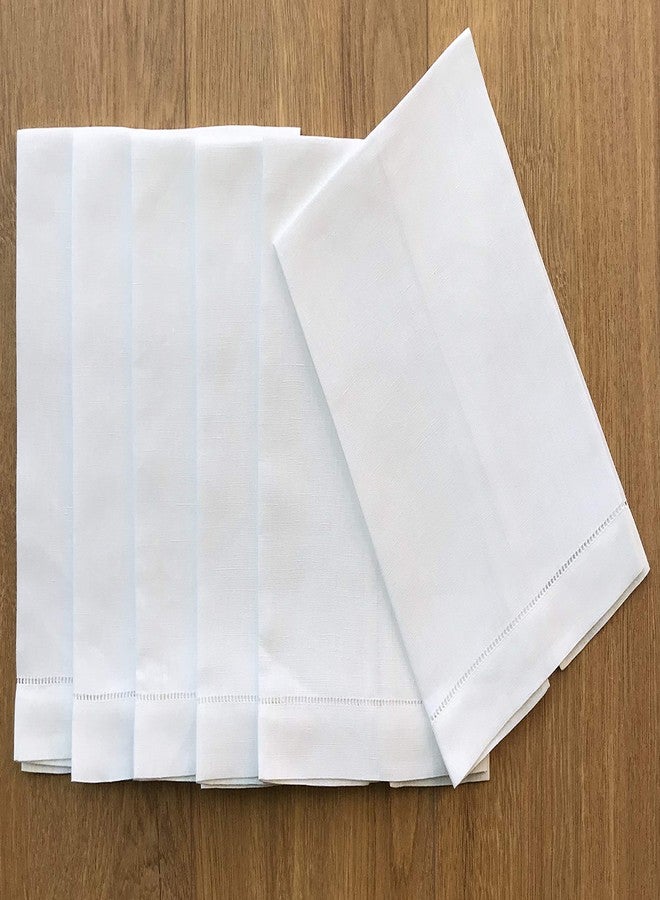Minhcraft White Linen Hem Stitch Hand Towels - Set of 6 14"x22"-Ladder hemstitch 100% Linen Cloth Guest Towels Luxury - Image 2