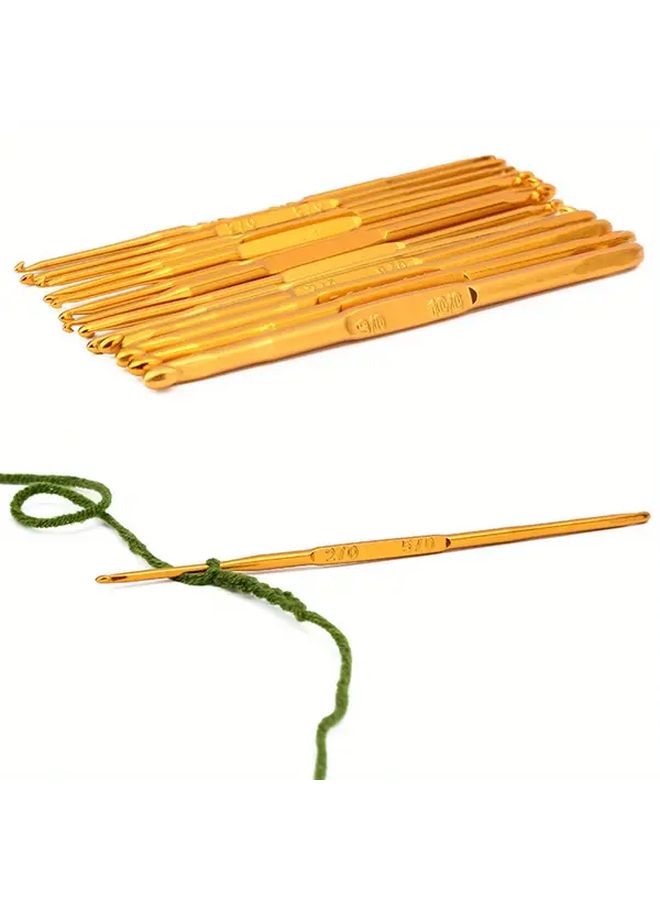 10pcs Golden Aluminum Crochet Hooks Double Ended Knitting Needles Set For Crafting - Image 5