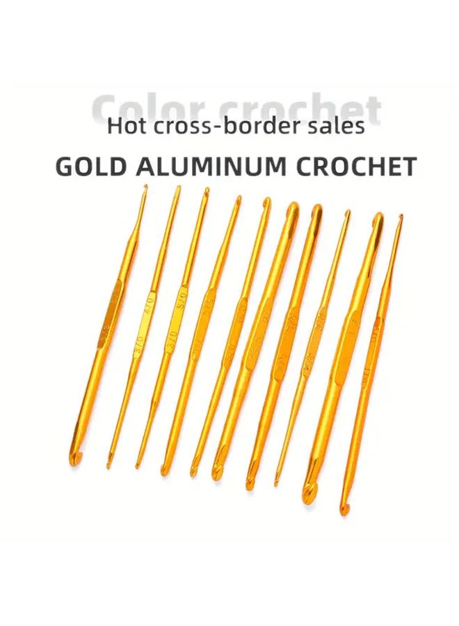 10pcs Golden Aluminum Crochet Hooks Double Ended Knitting Needles Set For Crafting - Image 1
