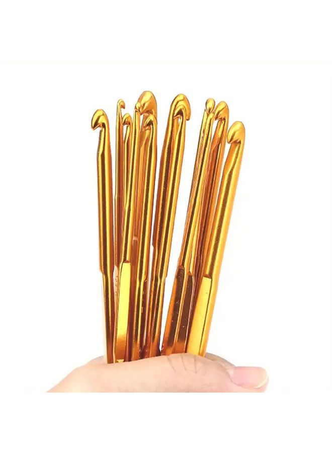 10pcs Golden Aluminum Crochet Hooks Double Ended Knitting Needles Set For Crafting - Image 2