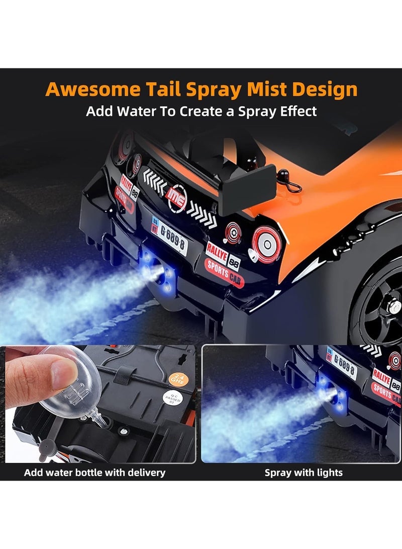 مشاريع تعز 1:16 مقياس للتحكم عن بعد سيارة RC Drift Car 4WD 18KM / H سيارة طراز عالية السرعة 2.4 جيجا هرتز مع أضواء LED رذاذ الإطارات المطاطية سباق لعبة رياضية سيارة للبالغين الأولاد والبنات هدية أطفال 2 قطعة بطاريات قابلة لإعادة الشحن - أسود - Image 3