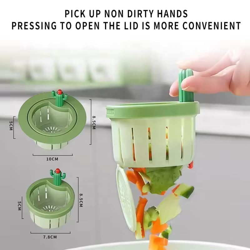 MERCEHIVE Plastic Cactus Sink Drain Strainer | Automatic Press Dumping Basket, Upgraded Multifunctional Filter Net for Kitchen Waste [7.5x7.5x8 CM] (Pack of 1) - Image 3