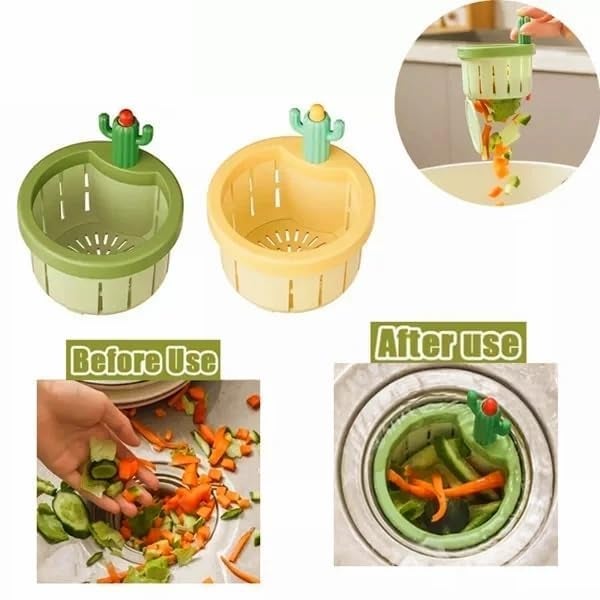 MERCEHIVE Plastic Cactus Sink Drain Strainer | Automatic Press Dumping Basket, Upgraded Multifunctional Filter Net for Kitchen Waste [7.5x7.5x8 CM] (Pack of 1) - Image 5