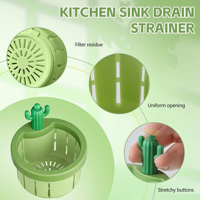MERCEHIVE Plastic Cactus Sink Drain Strainer | Automatic Press Dumping Basket, Upgraded Multifunctional Filter Net for Kitchen Waste [7.5x7.5x8 CM] (Pack of 1) - Image 4