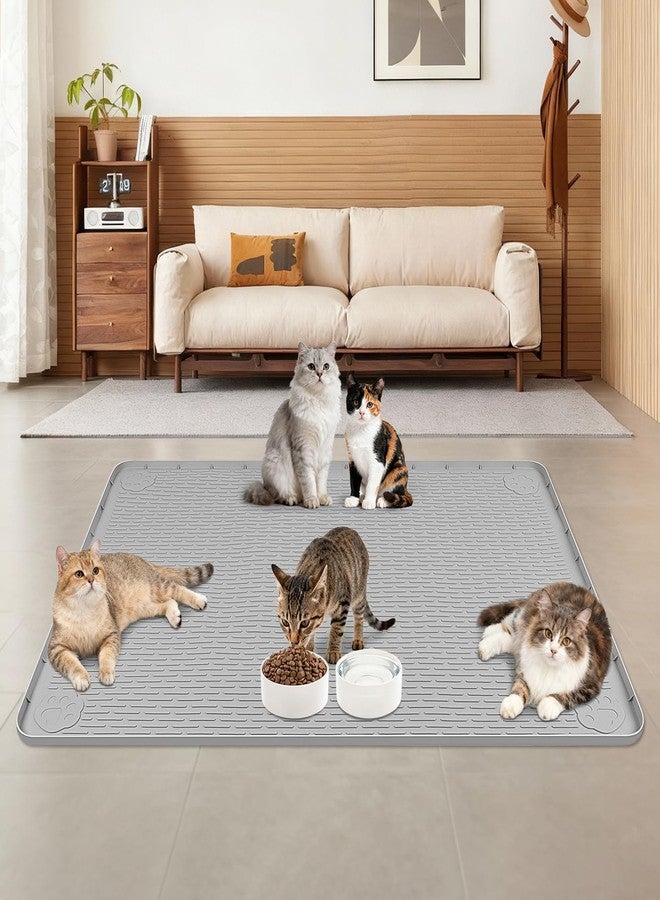 Lanstics Cat Food Mat, 40" x 28" Large Silicone Mat Cat Feeding Mat with Raised Edge Non-Slip Pet Feeding Mat for Food and Water Bowl, Easy to Clean, Floor Protection (Gray) - Image 4