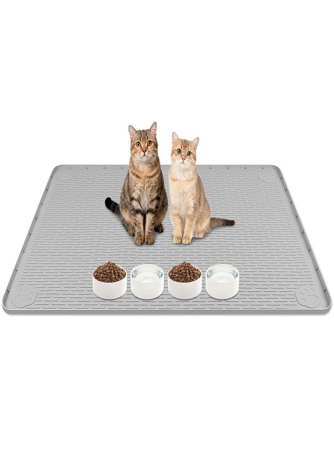 Lanstics Cat Food Mat, 40" x 28" Large Silicone Mat Cat Feeding Mat with Raised Edge Non-Slip Pet Feeding Mat for Food and Water Bowl, Easy to Clean, Floor Protection (Gray) - Image 1