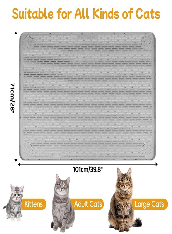 Lanstics Cat Food Mat, 40" x 28" Large Silicone Mat Cat Feeding Mat with Raised Edge Non-Slip Pet Feeding Mat for Food and Water Bowl, Easy to Clean, Floor Protection (Gray) - Image 2