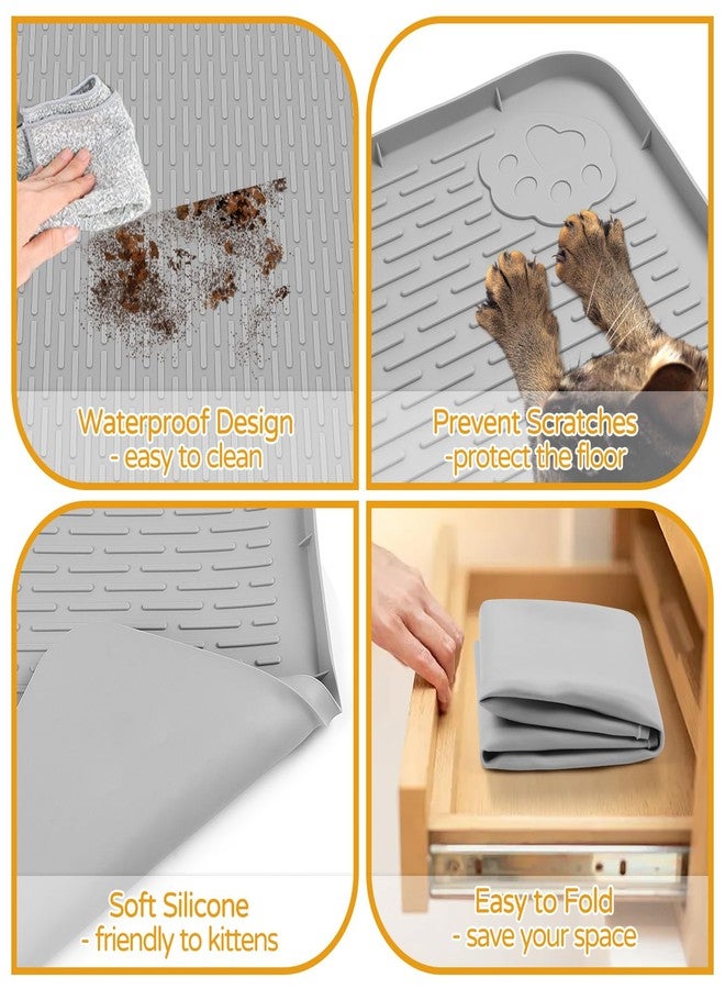 Lanstics Cat Food Mat, 40" x 28" Large Silicone Mat Cat Feeding Mat with Raised Edge Non-Slip Pet Feeding Mat for Food and Water Bowl, Easy to Clean, Floor Protection (Gray) - Image 3