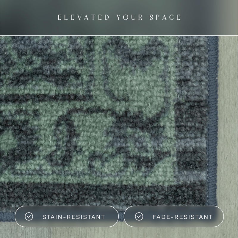 Maples Rugs Georgina Traditional Runner Rug â€“ Made in USA â€“ Washable, Non Slip Indoor Carpet for Hallway, Kitchen, and Laundry Room, 2' x 6', Navy Blue/Green - Image 4