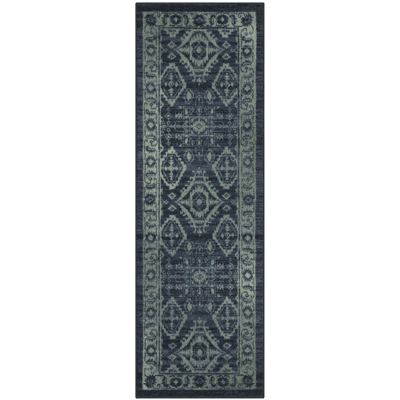 Maples Rugs Georgina Traditional Runner Rug â€“ Made in USA â€“ Washable, Non Slip Indoor Carpet for Hallway, Kitchen, and Laundry Room, 2' x 6', Navy Blue/Green - Image 1