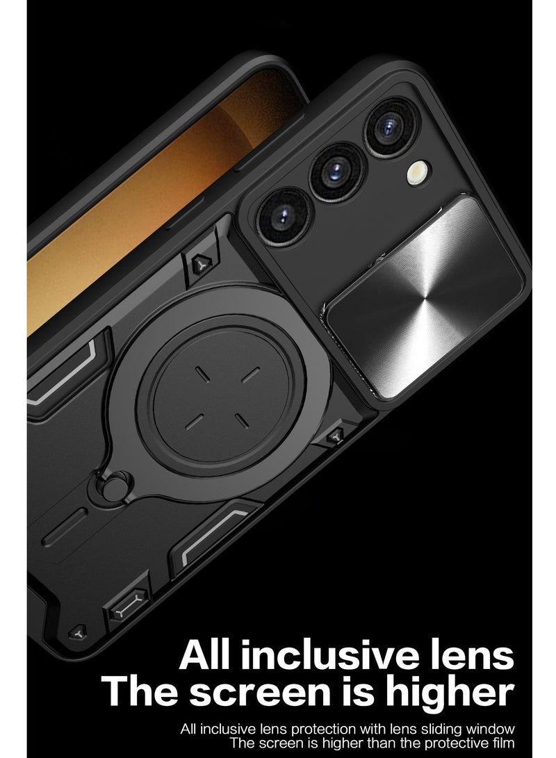 Samsung Galaxy S23 Plus Black Mobile Phone Case with Slide Camera Lens Cover 360 Degree Rotating Kickstand Ring Shockproof Bumper Compatible with Car Magnetic Mount - Image 5