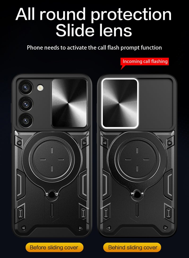 Samsung Galaxy S23 Plus Black Mobile Phone Case with Slide Camera Lens Cover 360 Degree Rotating Kickstand Ring Shockproof Bumper Compatible with Car Magnetic Mount - Image 4