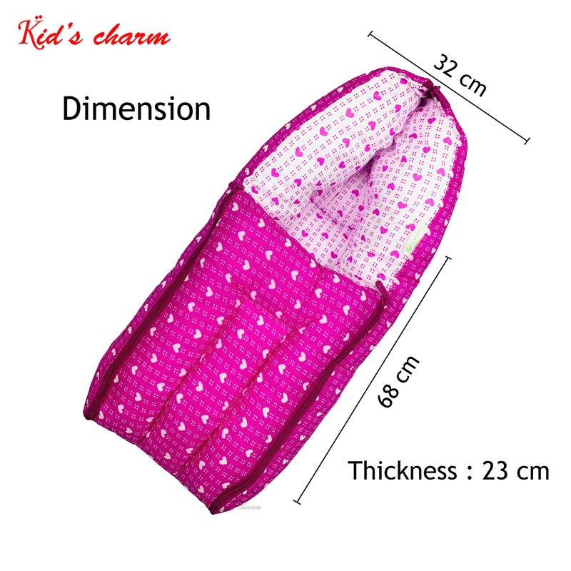 Kid's Charm Kid's Charm Dotted-Heart 3 PCS Combo Set |3 in 1 Baby's Cotton Bed Cum Carry Bed|5 in 1 Baby's Cotton Breast Feeding Pillow with Safety Belt|2 in 1 Baby's Cotton with Mosquito Net for 0-4 Months(Pink) - Image 3