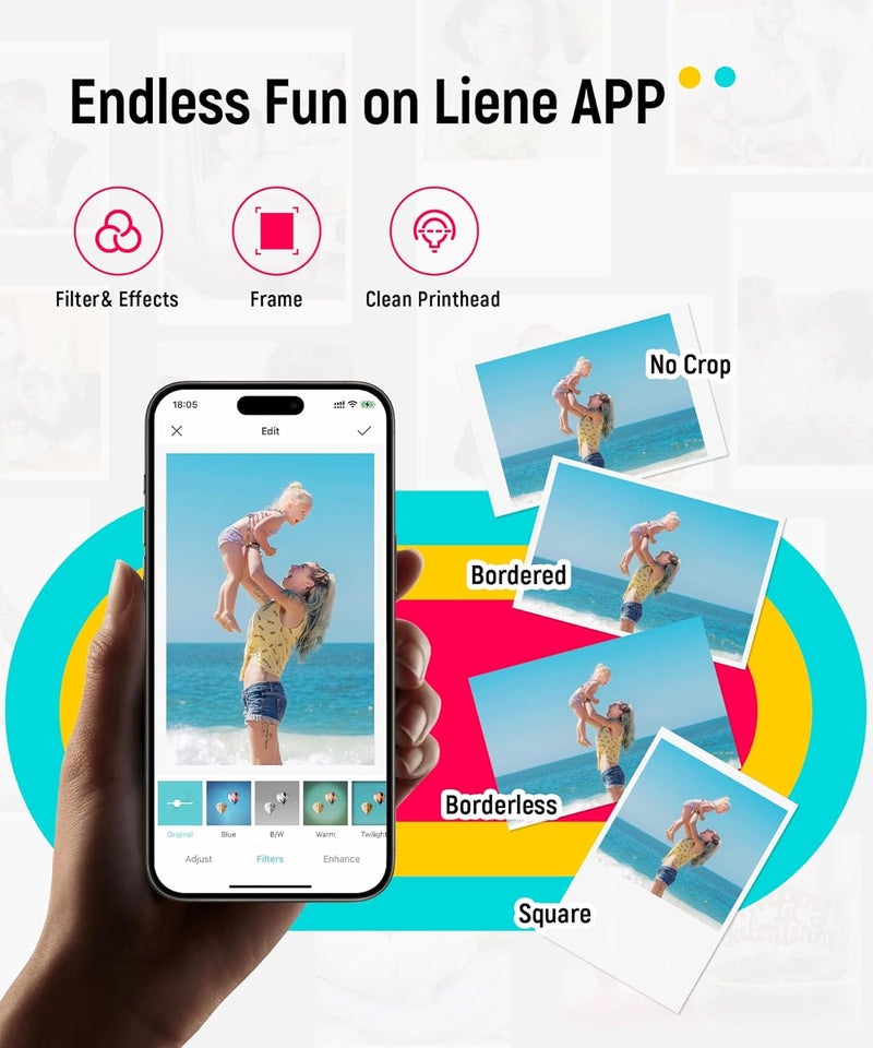 Liene 2x3" Photo Printer, Mini Instant Portable Color Mono Picture Printer Bundle 50 Zink Adhesive Paper, Bluetooth 5.0, Compatible w/iOS & Android, Small Phone Sticker for iPhone, Smartphone - Image 2