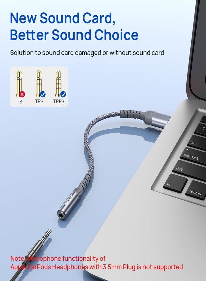 جيسوس محول صوت JSAUX من USB إلى مقبس 3.5 ملم، محول سماعة رأس من USB إلى مقبس صوت، USB A إلى 3.5 ملم TRRS رباعي الأقطاب أنثى، بطاقة صوت ستيريو خارجية لسماعات الرأس، ماك، PS4، الكمبيوتر الشخصي، الكمبيوتر المحمول، أجهزة الكمبيوتر المكتبية - رمادي/0.6 قدم - Image 2