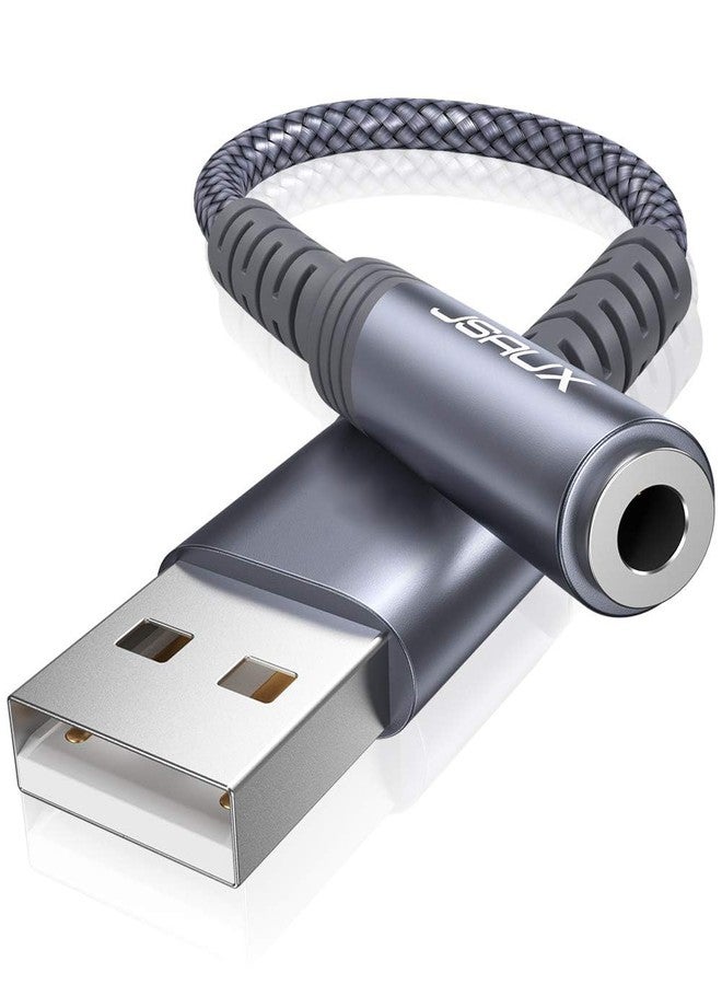 جيسوس محول صوت JSAUX من USB إلى مقبس 3.5 ملم، محول سماعة رأس من USB إلى مقبس صوت، USB A إلى 3.5 ملم TRRS رباعي الأقطاب أنثى، بطاقة صوت ستيريو خارجية لسماعات الرأس، ماك، PS4، الكمبيوتر الشخصي، الكمبيوتر المحمول، أجهزة الكمبيوتر المكتبية - رمادي/0.6 قدم - Image 1