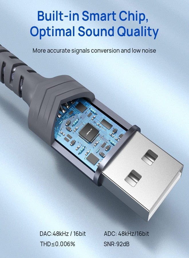 جيسوس محول صوت JSAUX من USB إلى مقبس 3.5 ملم، محول سماعة رأس من USB إلى مقبس صوت، USB A إلى 3.5 ملم TRRS رباعي الأقطاب أنثى، بطاقة صوت ستيريو خارجية لسماعات الرأس، ماك، PS4، الكمبيوتر الشخصي، الكمبيوتر المحمول، أجهزة الكمبيوتر المكتبية - رمادي/0.6 قدم - Image 3
