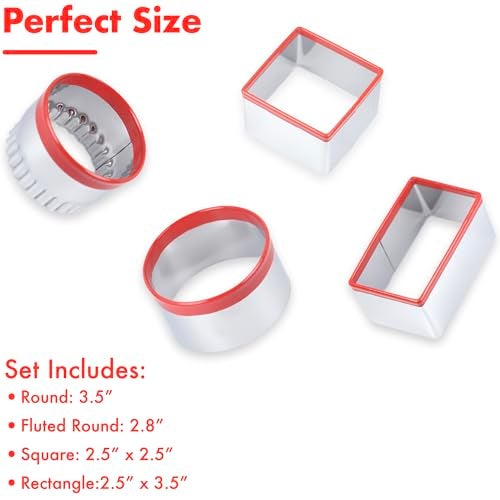 COOKIEQUE 4 Pcs Cookie Cutters Set - Round, Fluted, Square and Rectangle Shapes, Food-Grade Stainless Steel for Baking Cookies, Biscuits, Scones and Sandwiches - Image 2