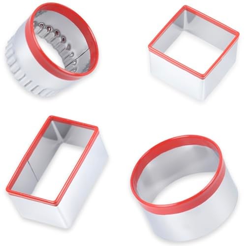 COOKIEQUE 4 Pcs Cookie Cutters Set - Round, Fluted, Square and Rectangle Shapes, Food-Grade Stainless Steel for Baking Cookies, Biscuits, Scones and Sandwiches - Image 1