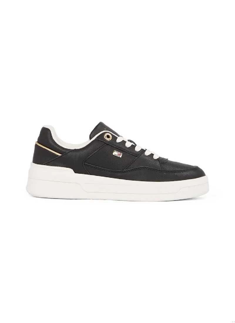 TOMMY HILFIGER Women's Flag Logo Basketball Sneakers - Leather, Black