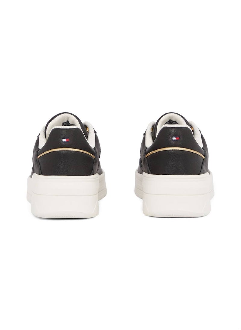 TOMMY HILFIGER Women's Flag Logo Basketball Sneakers - Leather, Black  - Image 4