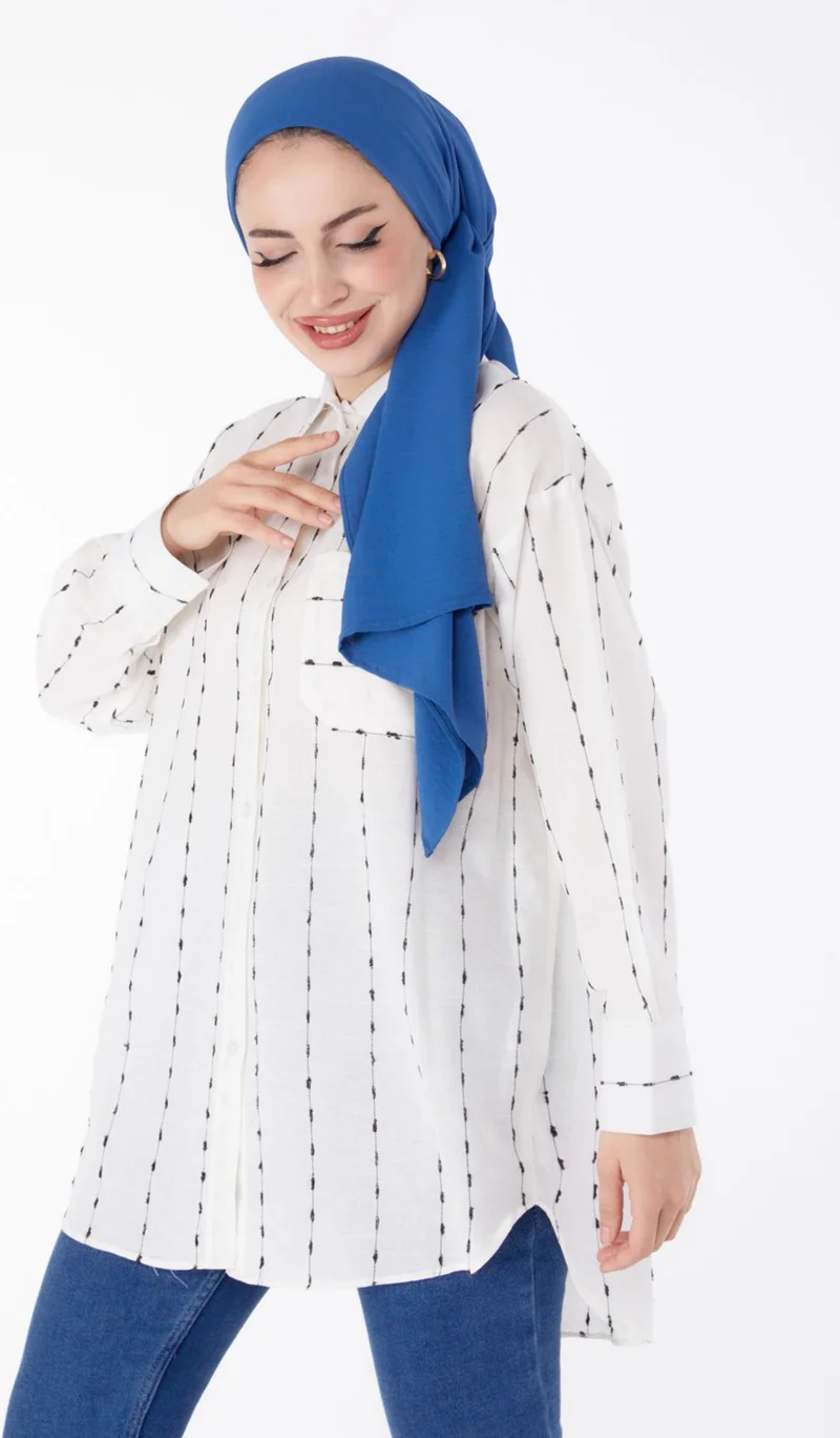 Tofisa Plain Shirt Collar Women's White Single Pocket Shirt - 25497
