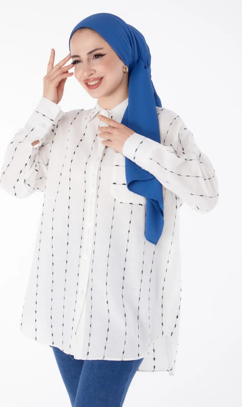 Tofisa Plain Shirt Collar Women's White Single Pocket Shirt - 25497