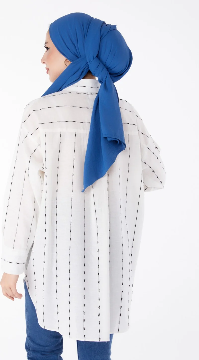 Tofisa Plain Shirt Collar Women's White Single Pocket Shirt - 25497