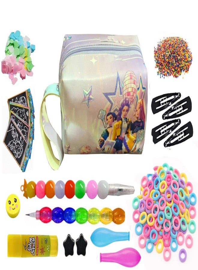 Krisus Kpop Deemonns Hunterrs Girls Stationery & Accessories Gift Combo Set for Kids | Cute Makeup Pouch with Rainbow Pens, Hair Bands, Clips, Scratch Notes & Fun Return Gift Kit for Girls (Set 4)