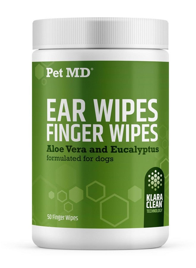 بيت إم دي مناديل تنظيف أذن الكلاب من Pet MD - تغطية إضافية وتصميم كبير - برائحة الأوكالبتوس والصبار للكلاب - مناديل تنظيف أذن الحيوانات الأليفة بدون كحول ومنظف أذن الجراء - 50 قطعة - Image 1