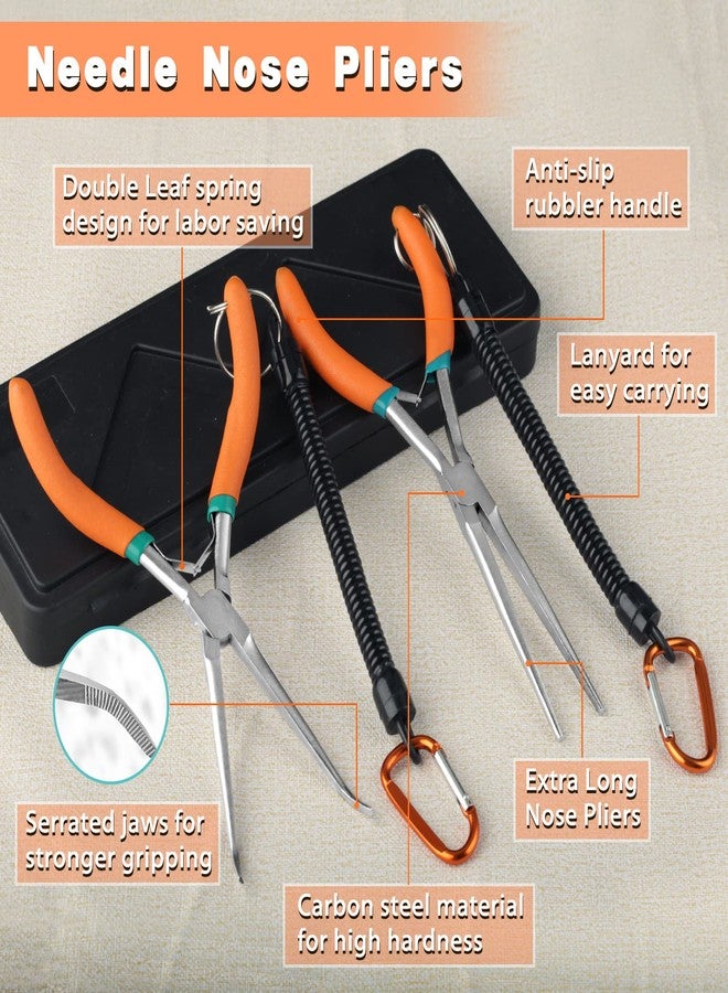 LEONTOOL 2 PCS Extra Long Bent & Straight Needle Nose Pliers Set for Jewelry Making & Fishing Hook Removal with Serrated Jaw & Lanyard - Image 2