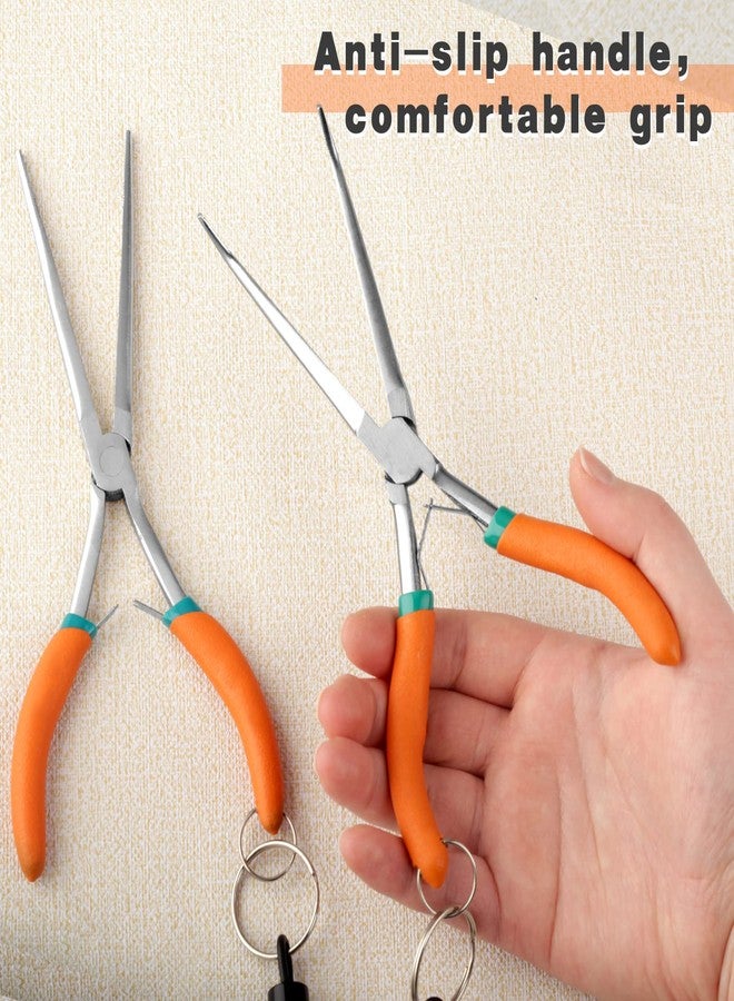 LEONTOOL 2 PCS Extra Long Bent & Straight Needle Nose Pliers Set for Jewelry Making & Fishing Hook Removal with Serrated Jaw & Lanyard - Image 5