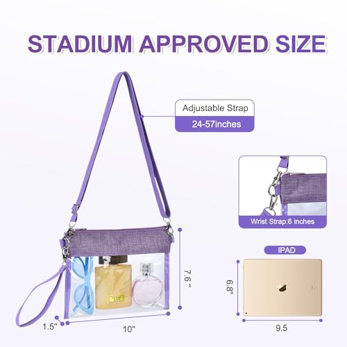 USPECLARE Clear Crossbody Purse Bag Stadium Approved Clear Tote Bag for Work Concert Sports(Purple) - Image 3