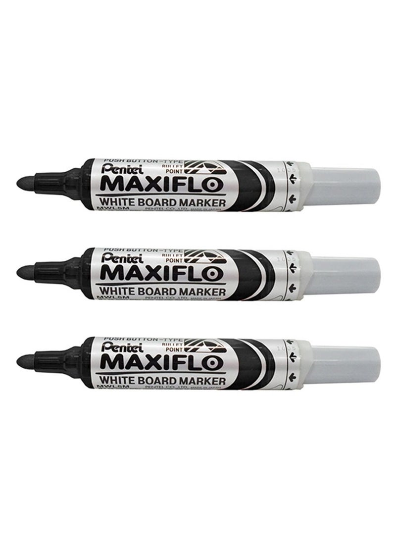 Pentel 3-Piece Maxiflo White Board Marker Bullet Tip Black Ink - Image 1