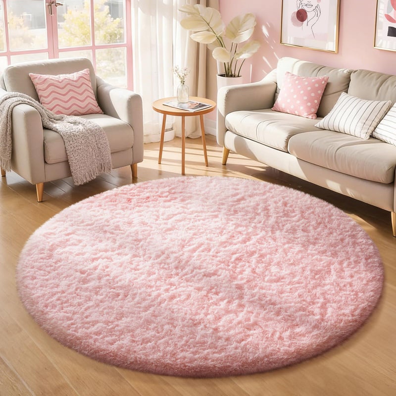 Ophanie Round Rugs 5Ft Pink Circle Area Rug, Fluffy Fuzzy Bedroom Carpet, Plush Soft Shaggy Indoor Floor Kawaii Living Room Rugs for Kids, Cute Room Decor for Teen Girls Home Decor Aesthetic, Nursery - Image 1