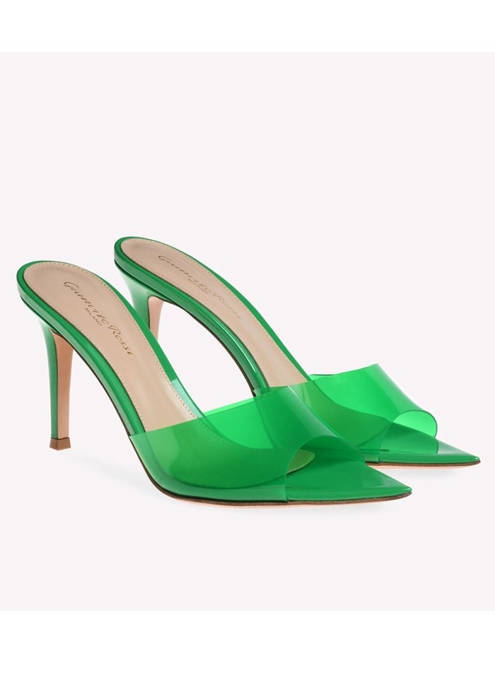 NIBEMINENT Women's Transparent Pointed Toe One Line Design High Heeled Sandals Stiletto Heel Open Toe Slip On High Heels Slippers Green 8.5CM - Image 3