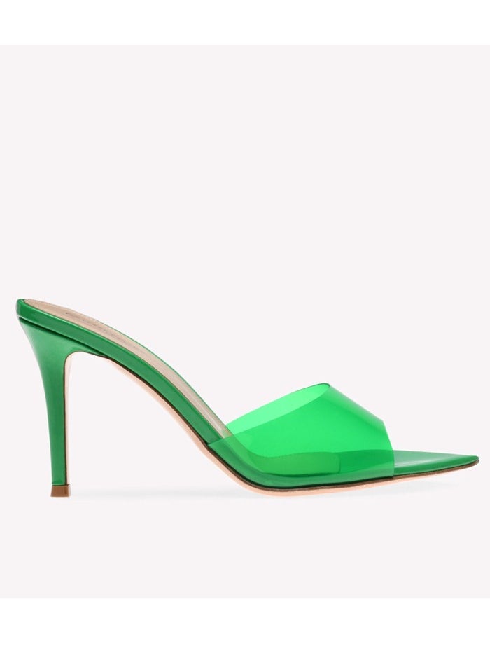 NIBEMINENT Women's Transparent Pointed Toe One Line Design High Heeled Sandals Stiletto Heel Open Toe Slip On High Heels Slippers Green 8.5CM - Image 1