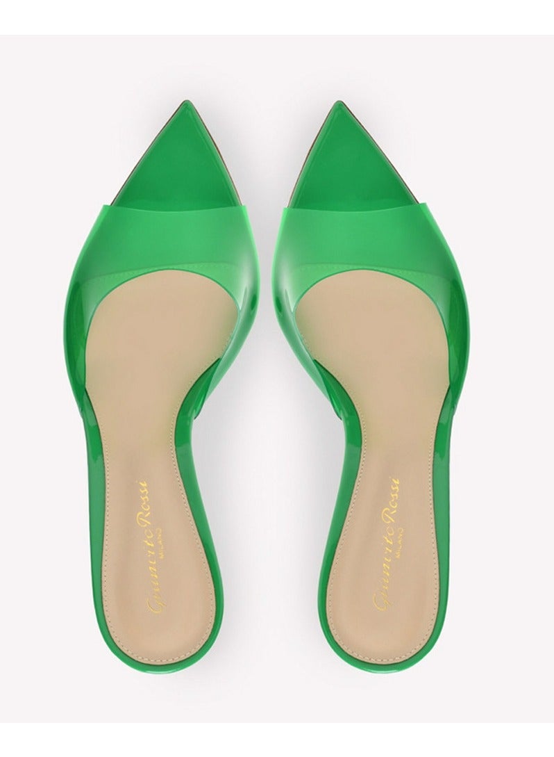 NIBEMINENT Women's Transparent Pointed Toe One Line Design High Heeled Sandals Stiletto Heel Open Toe Slip On High Heels Slippers Green 8.5CM - Image 2