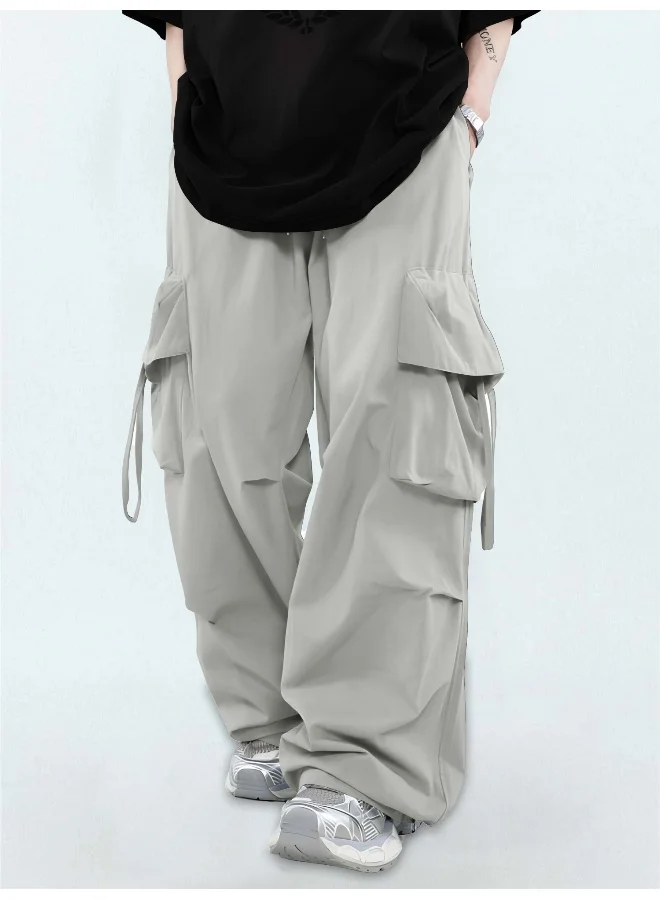 مانياك Mens Solid Sliver Grey Polyester Nylon Fabric Cargo Pant
