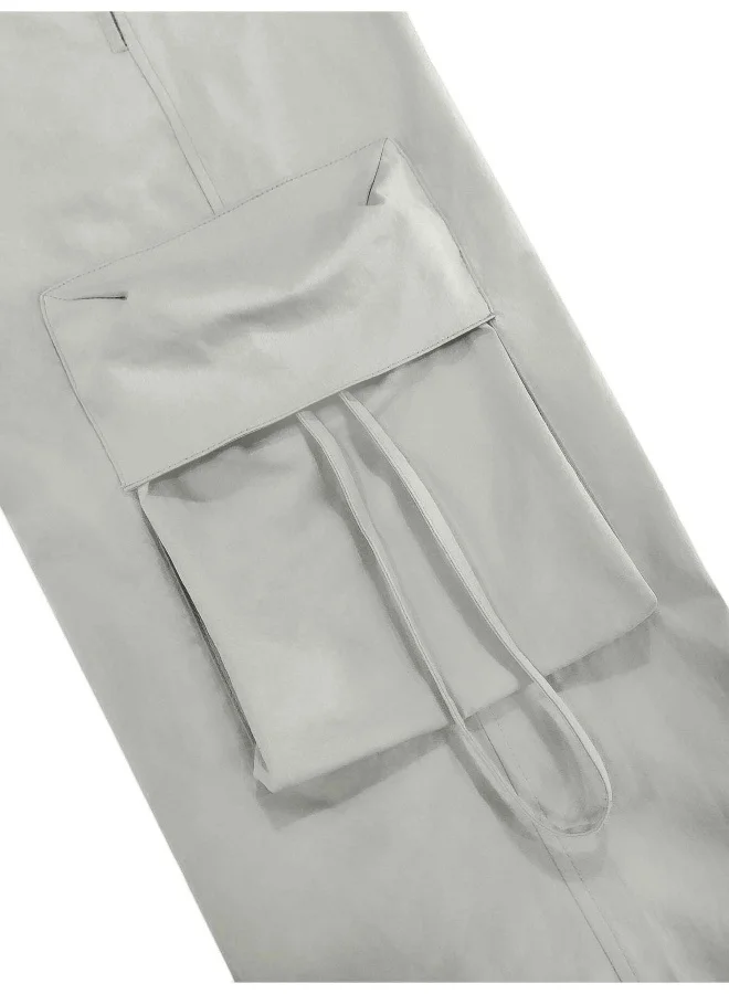 مانياك Mens Solid Sliver Grey Polyester Nylon Fabric Cargo Pant