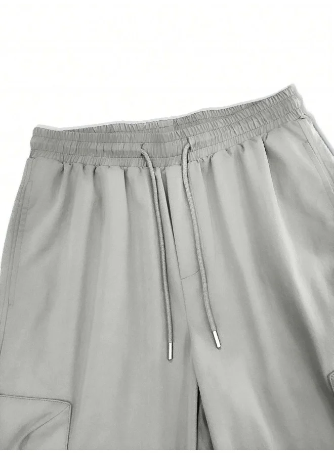 مانياك Mens Solid Sliver Grey Polyester Nylon Fabric Cargo Pant