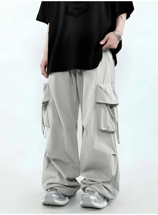 مانياك Mens Solid Sliver Grey Polyester Nylon Fabric Cargo Pant