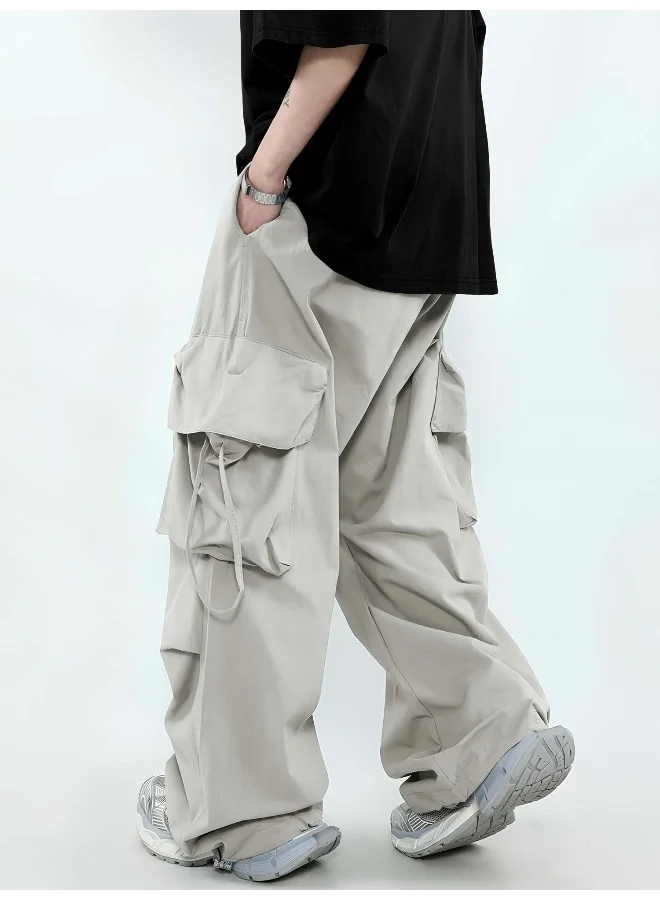 مانياك Mens Solid Sliver Grey Polyester Nylon Fabric Cargo Pant